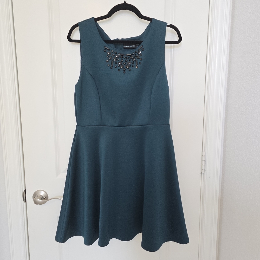 Cynthia Rowley Emerald Green Sleeveless Dress Jewel Detail With Pockets Sz 12